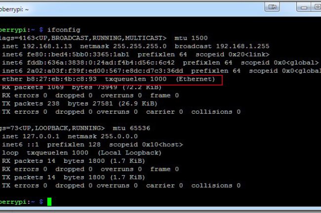 Raspberry Pi MAC adresse